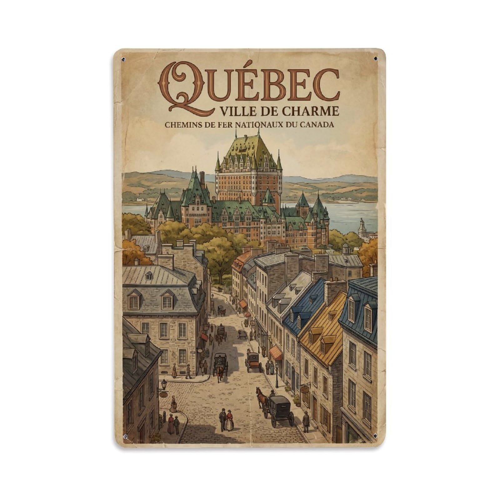 Gead 8X12inch Style Retro Canada Quebec City Travel Metal Tin Sign