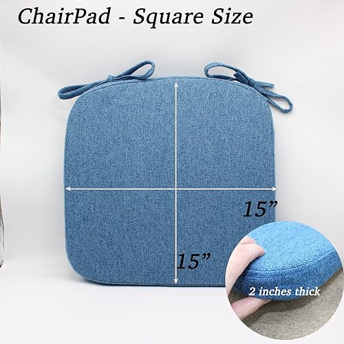 Miniatura 4 de ZYHOONE Cojín para silla de comedor con lazos, espuma viscoelástica de 2 pulgadas, almohadilla de asiento y cojín antideslizante para cocina con