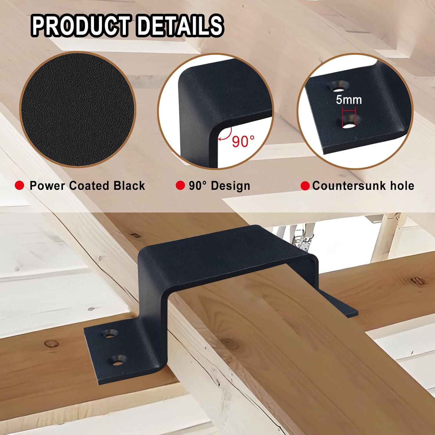 4 Pcs 2×4" Square Pipe Clamp Black Closed Bar Holder for Door Barricade, Square Tube Strap Clamps Fit Standard Lumber,3.8mm Thick