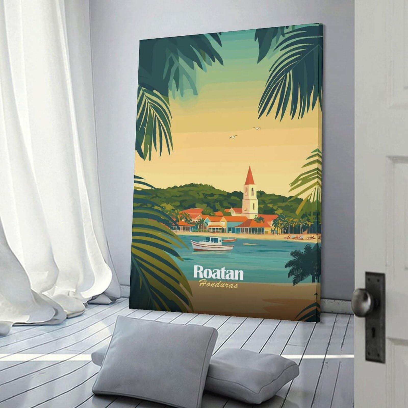 Junmoney Roatan, Honduras Travel Poster Wall Decor Canvas Print, 20x30inch(50x75cm), for Living Room, Bedroom, Office Or Hallway, An Adaptable Decor Piece for Home Use