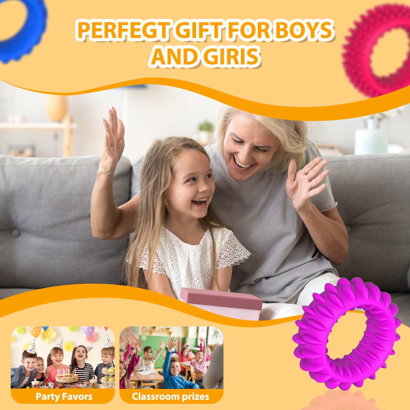 Fidget Toys for Kids,Sensory Toys for Autism,12 Pcs Finger Rings Texture Stress Finger Toys for Kids Autism Calming Fidget Ring for ADHD Classroom - Image 4