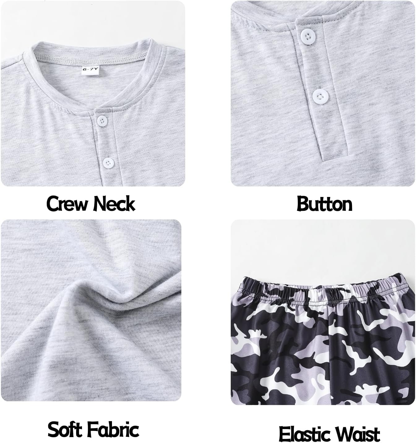 Boy's 2-Piece Summer Outfit Short Sleeve Henley Tee and Shorts Set Casual Clothes for 6-13 Years Kids - Image 6