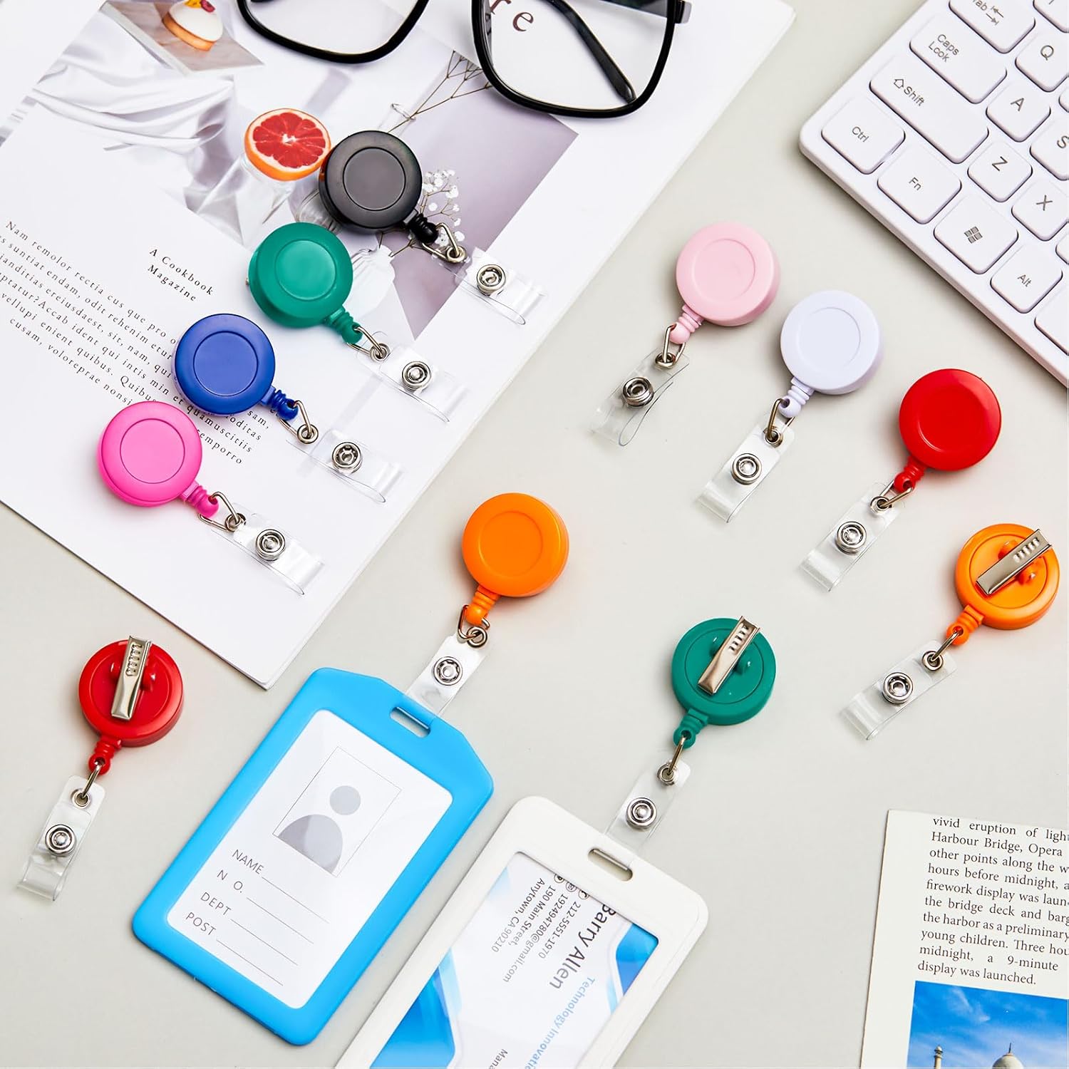 Zhanmai 48 Pcs Retractable Badge Reel 25 Inches ID Badge Clip with 360 Degrees Swivel Alligator Clips Mixed Colors Retractable ID Reel for Students Hanging Card Name(Fashion) - Image 5