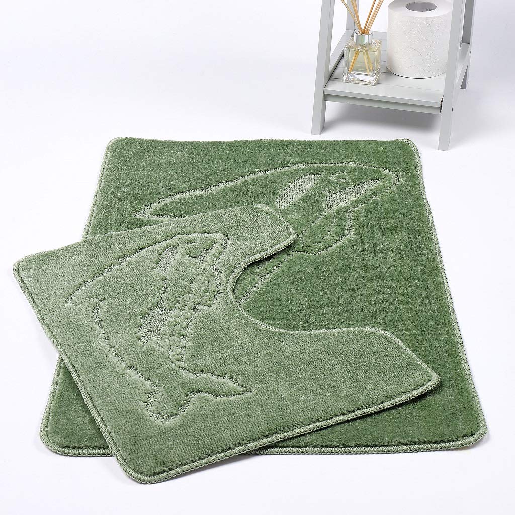 Kampala Hill Dolphin Bath Mat 2 Piece Set Non-Slip Pedestal and Bath Mat Toilet Bathroom Rug - Sage Green