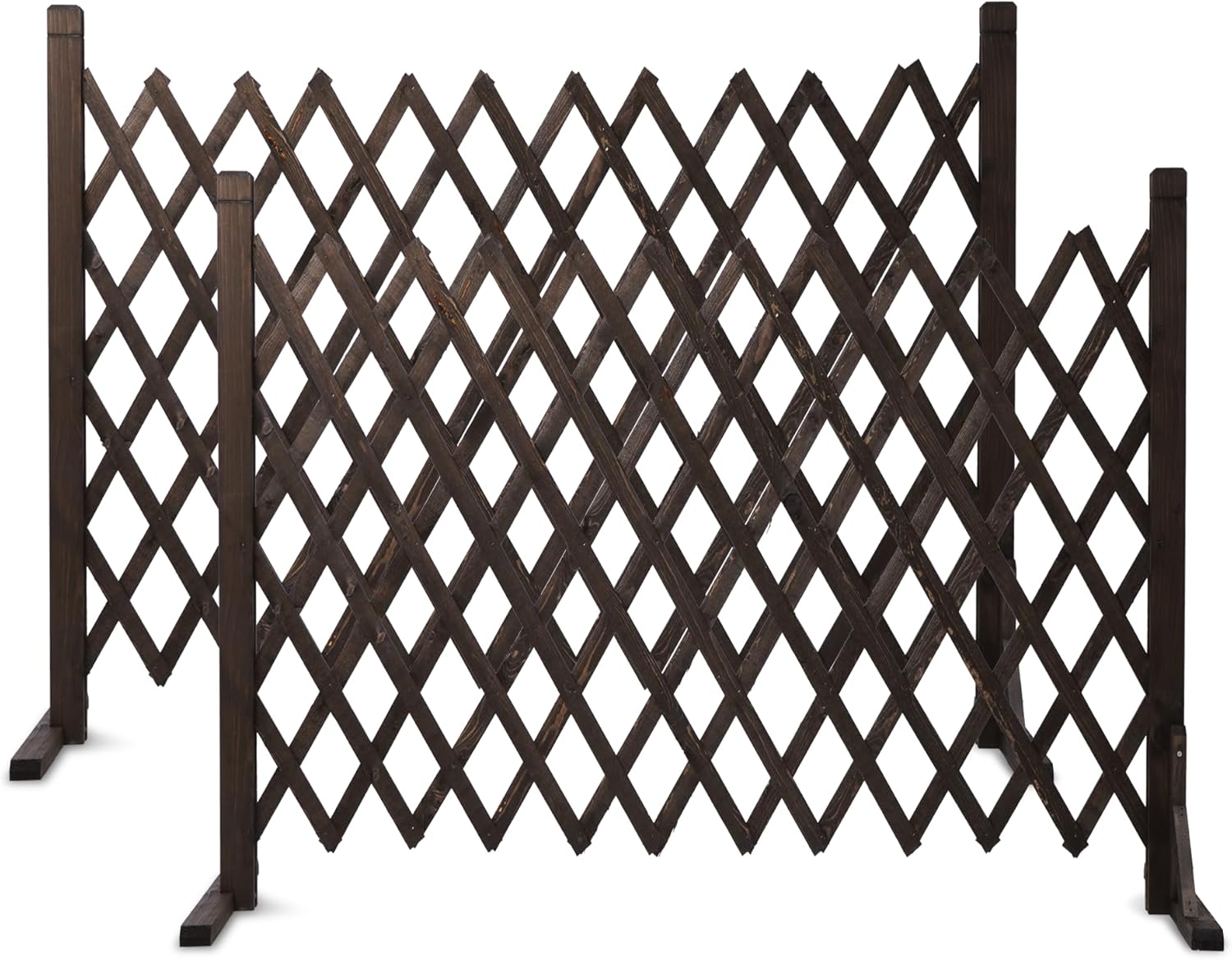 2PCS Expandable Garden Instant Fence Retractable Wooden Fence Wooden Pet Gate Freestanding Wood Plant Screen Fence Partition Wood Garden Trellis for Home Yard Garden Indoor Outdoor Decor (Black)