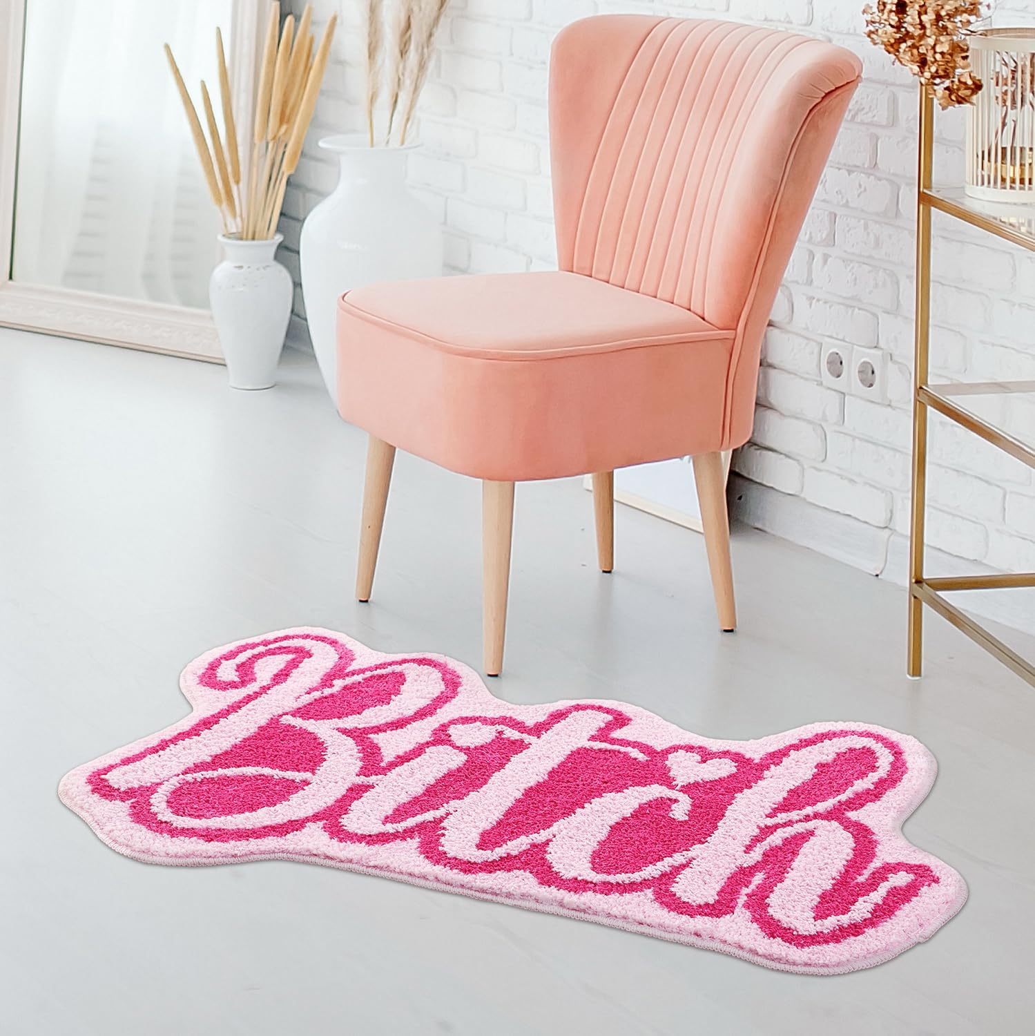 Panstar Pink Bath Mat Bathroom Rugs for Living Room, Bedroom, Kitchen Mats for Floor Funny Welcome Mat Non Slip Washable Rug with Funky Letter 20x32 inches