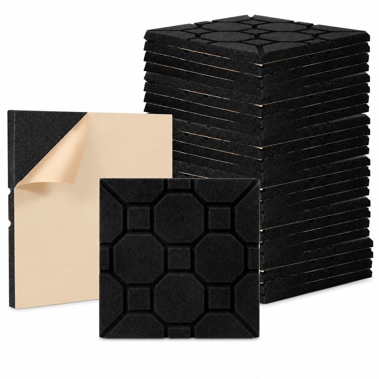 Sonnewelt 24 panele akustyczne, samoprzylepne, 2,5 x 30 x 30 cm, płyty wygłuszające, pianka akustyczna o wysokiej gęstości, panele ścienne do studia nagraniowego, biura domowego, sypialni, pokoju