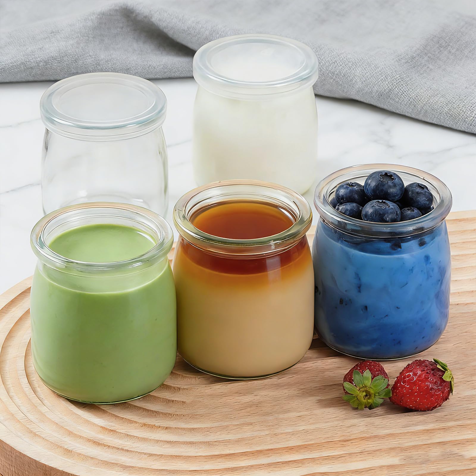 Tarros de Yogur, 12 Piezas Vasos de Yogur con Tapa, 200 ml Tarros de Postre Transparentes, Pequeños Tarro de Mermelada, Tarro de Cristal pare Yogures, Postres y Natillas, para Miel, Jaleas — view 6