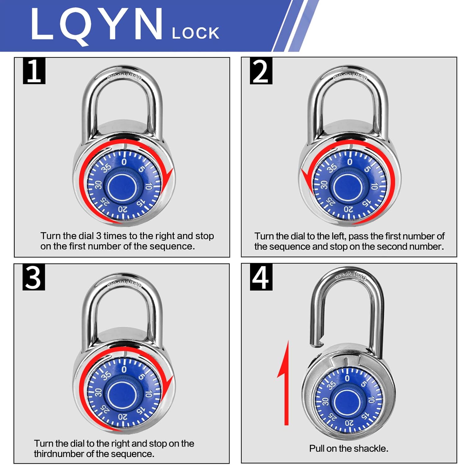 Combination Lock, LQYN Standard Dial Combination Lock, Pack of 100; Blue Turnplate, 2 in. Wide, Fixed Three Digital Combination, for School, Gym & Locker, Toolbox, Gate