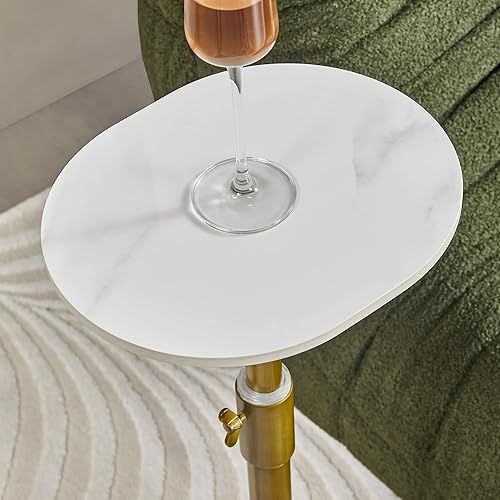 Miniatura 4 de Adjustable-Height Drink Table, Marble Pedestal Side Table, Modern Round End Table, Cocktail Accent Table with Metal Brass Base, Small Side Table for