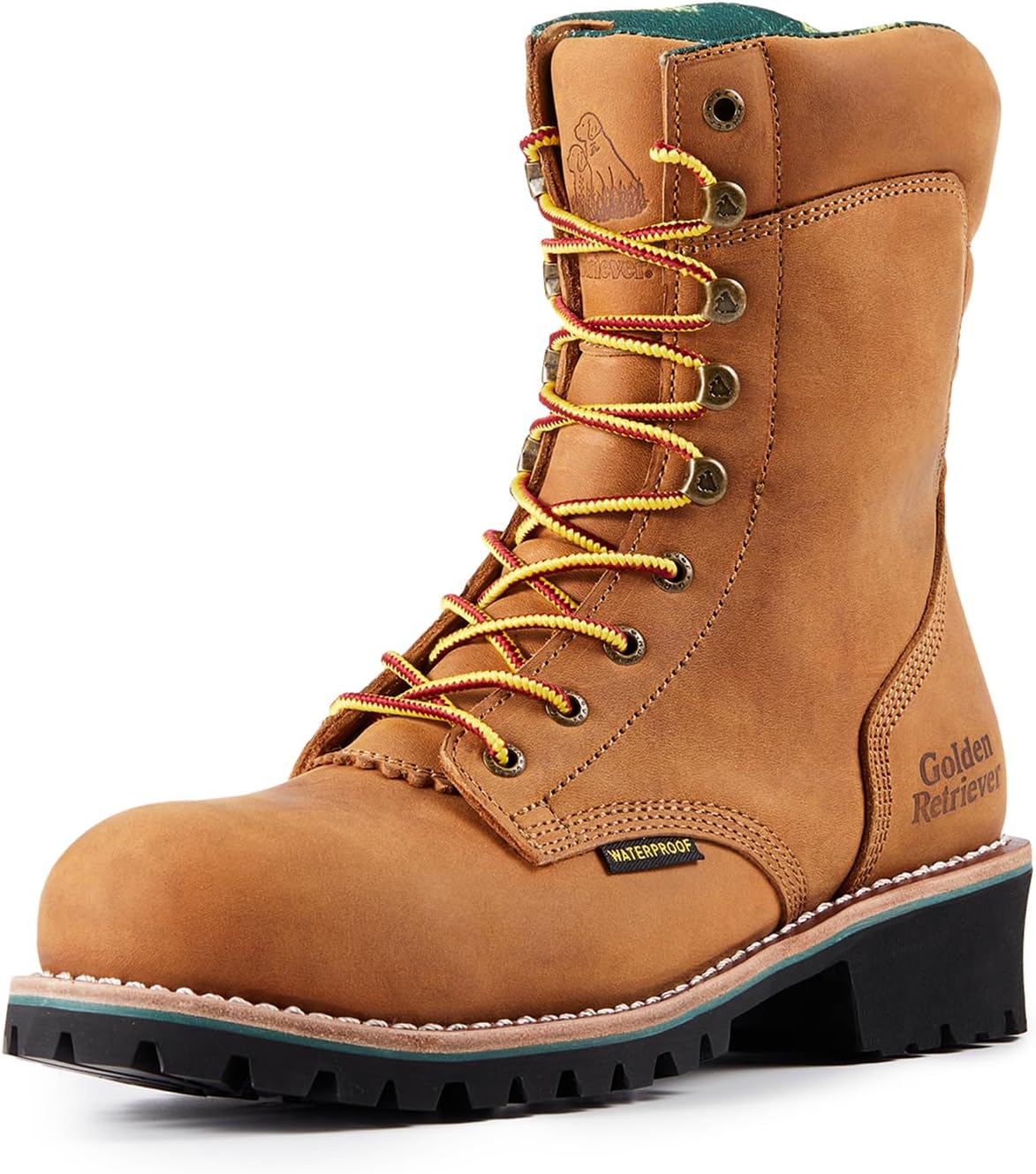 Golden Retriever Men's Composite Toe Logger Boots, Crazy Hourse Leather, Slip and Oil Resistant Rubber Outsole, Waterproof Work Boots G81594