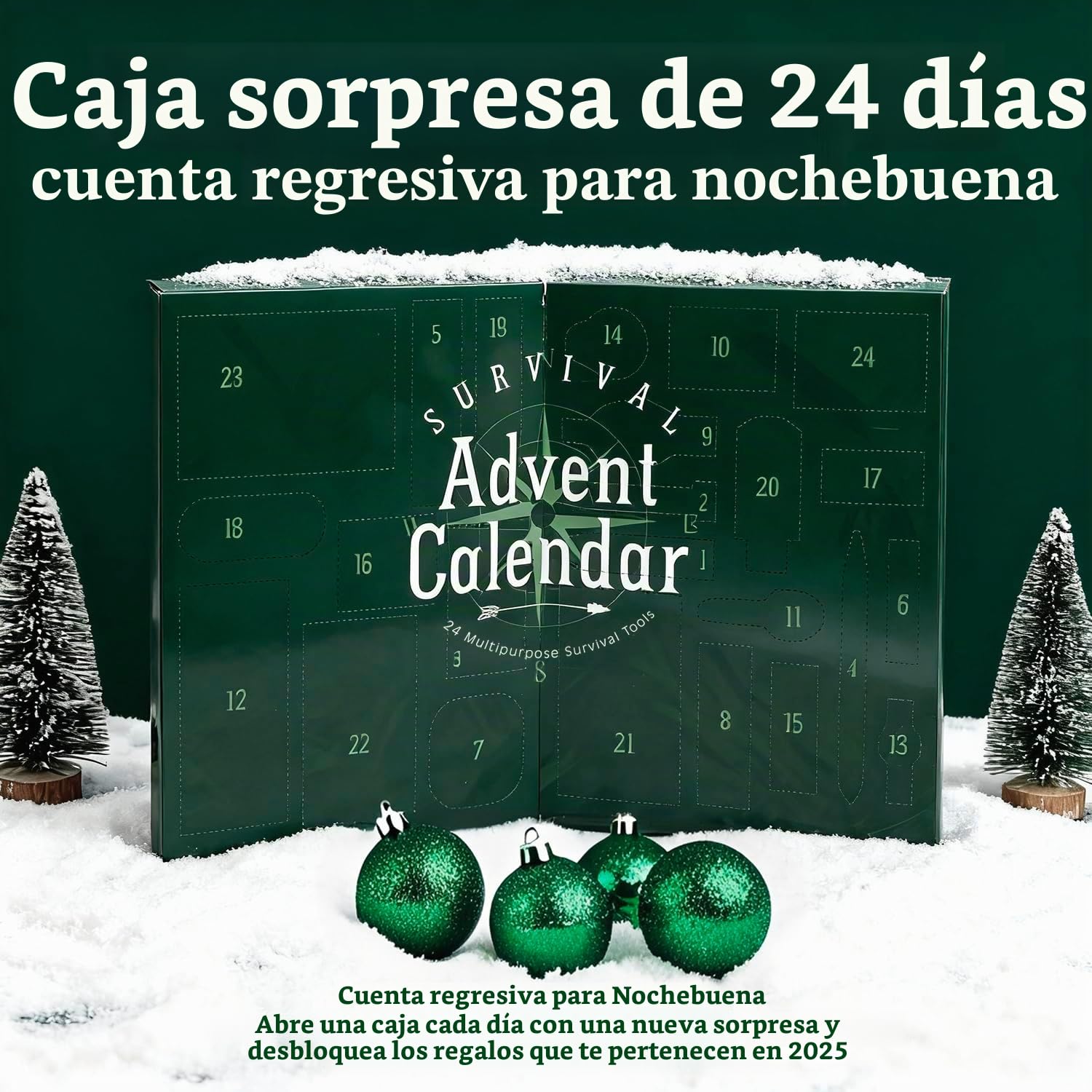 Calendario de Adviento 2025 Hombres, 24 PCS Kit de Herramientas de Supervivencia, Kit de Supervivencia para Acampada, Regalo Navidad Calendario Adviento para Adultos y Adolescentes