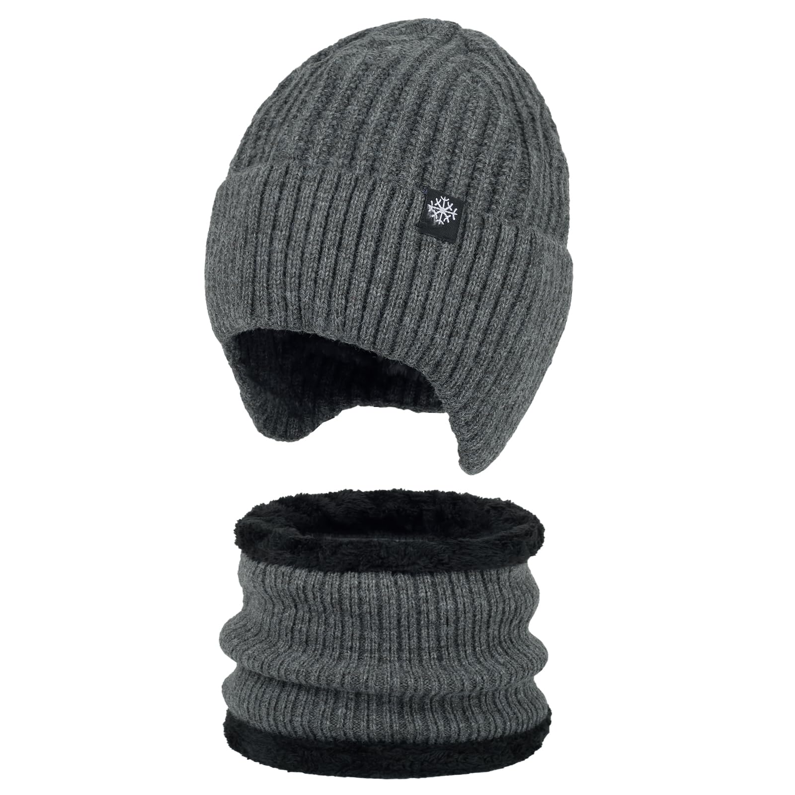 Winter Beanie Scarf Set Fleece Line Outdoor Warm Thermal Knit Hat for Men Women Ski Stocking Cuffed Cap