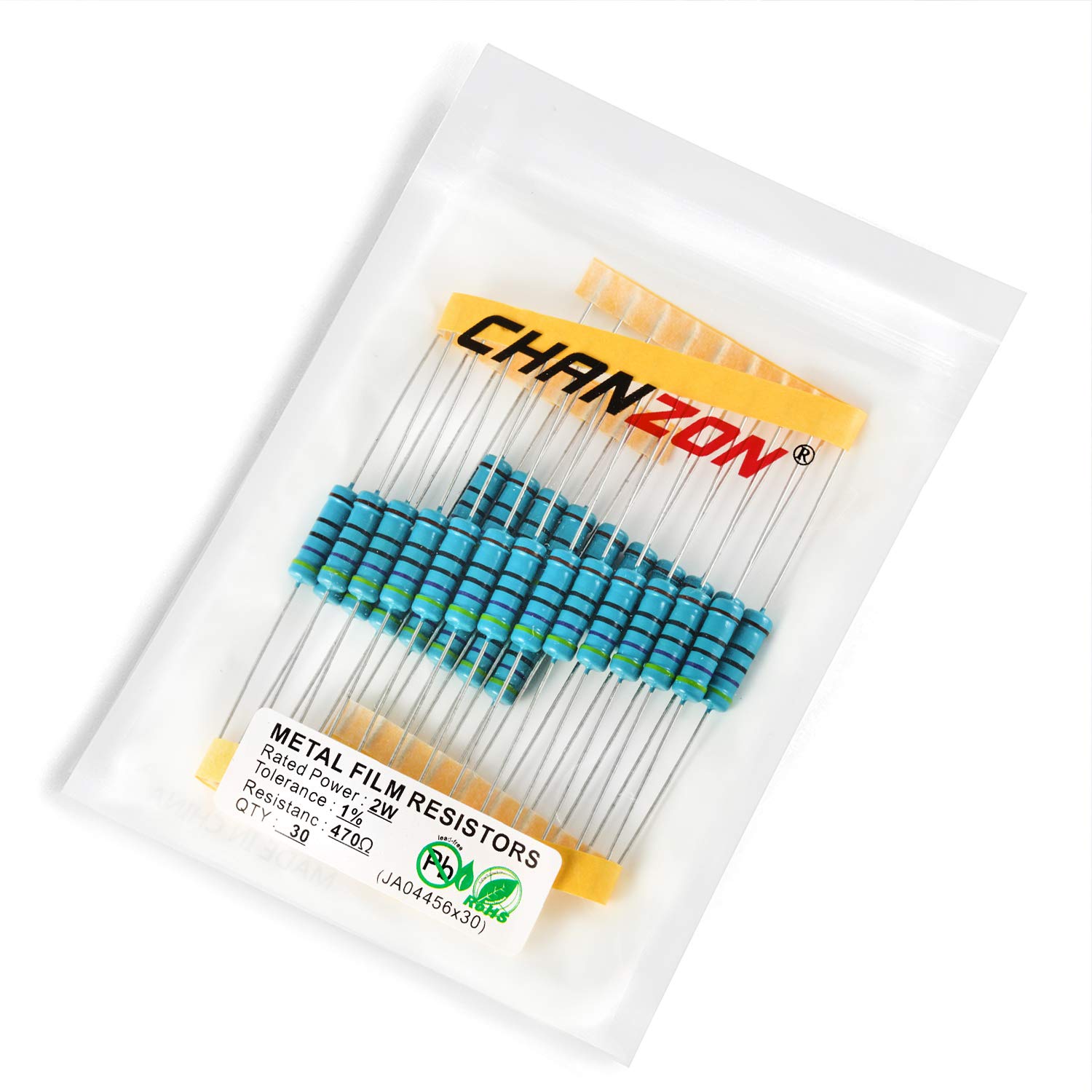 Chanzon 30pcs 2W 470 Ω ohm Metal Film Fixed Resistor 0.01 ±1% Tolerance 470R MF Through Hole Resistors Current Limiting Rohs Certificated
