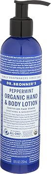 Dr. Bronner's & All-One Organic Lotion for Hands & Body, Peppermint, 8-Ounce Pump Bottle