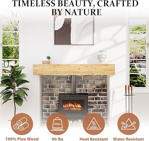 Miniatura 27 de Mantel de chimenea de 60 pulgadas, estante de mantel hecho a mano para sobre chimenea, mantel de madera con soporte invisible resistente, estantes