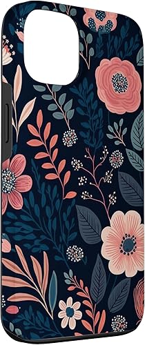 Miniatura 3 de Funda para iPhone 13 Boho Navy Blue and Pink Floral Botanical Pattern Flower Art