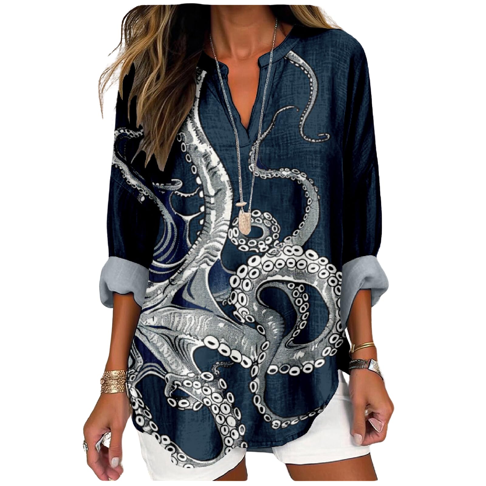 - V Neck Shirt For Women Boho Multi Style Blouse Long Sleeve Novelty Graphic Plus Size Pullover Tops For Women