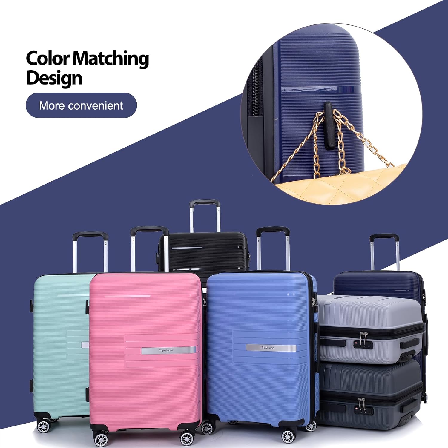 Tripcomp Luggage 3 Piece Sets Suitcase Set with Double Spinner Wheels, Lightweight Carry On Hardside Travel Luggage with TSA Lock, (20/24/28) (Navy)