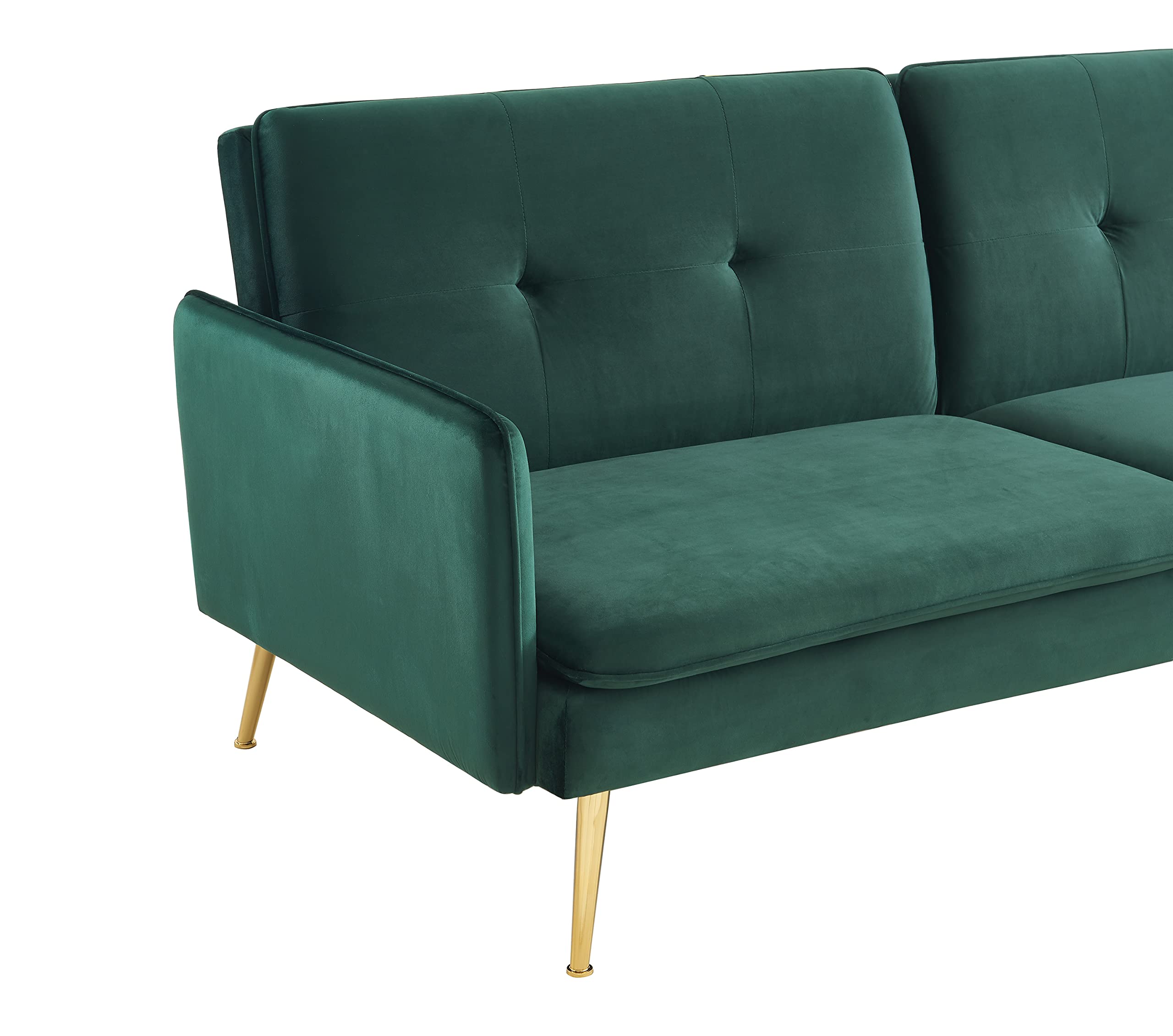 BAÏTA Adam - Divano dritto convertibile a 3 posti, in velluto, verde, 203,5 x 87,5 x 82 cm