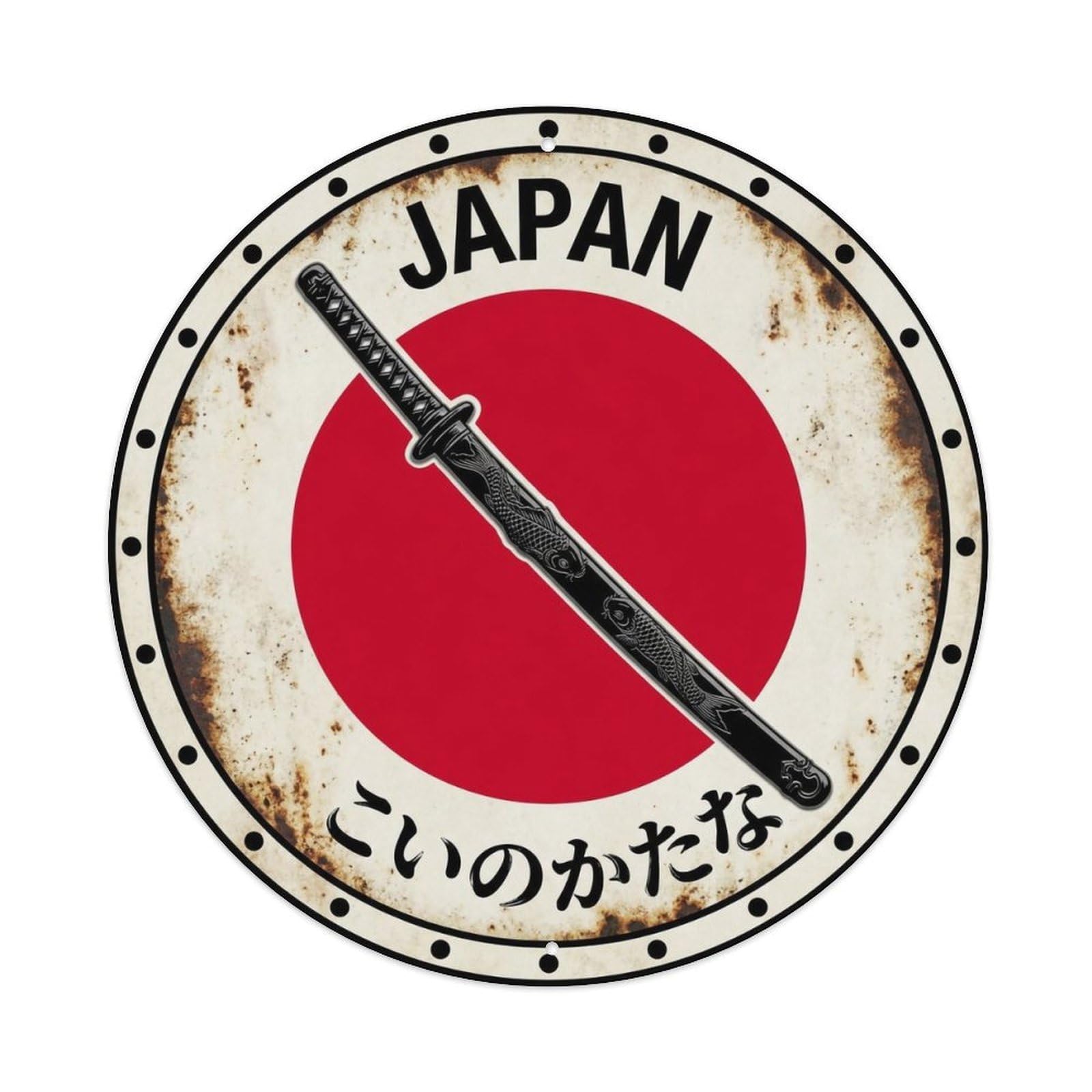 Koi Sword Japan Blade Weapon Weathered Metal Tin Sign