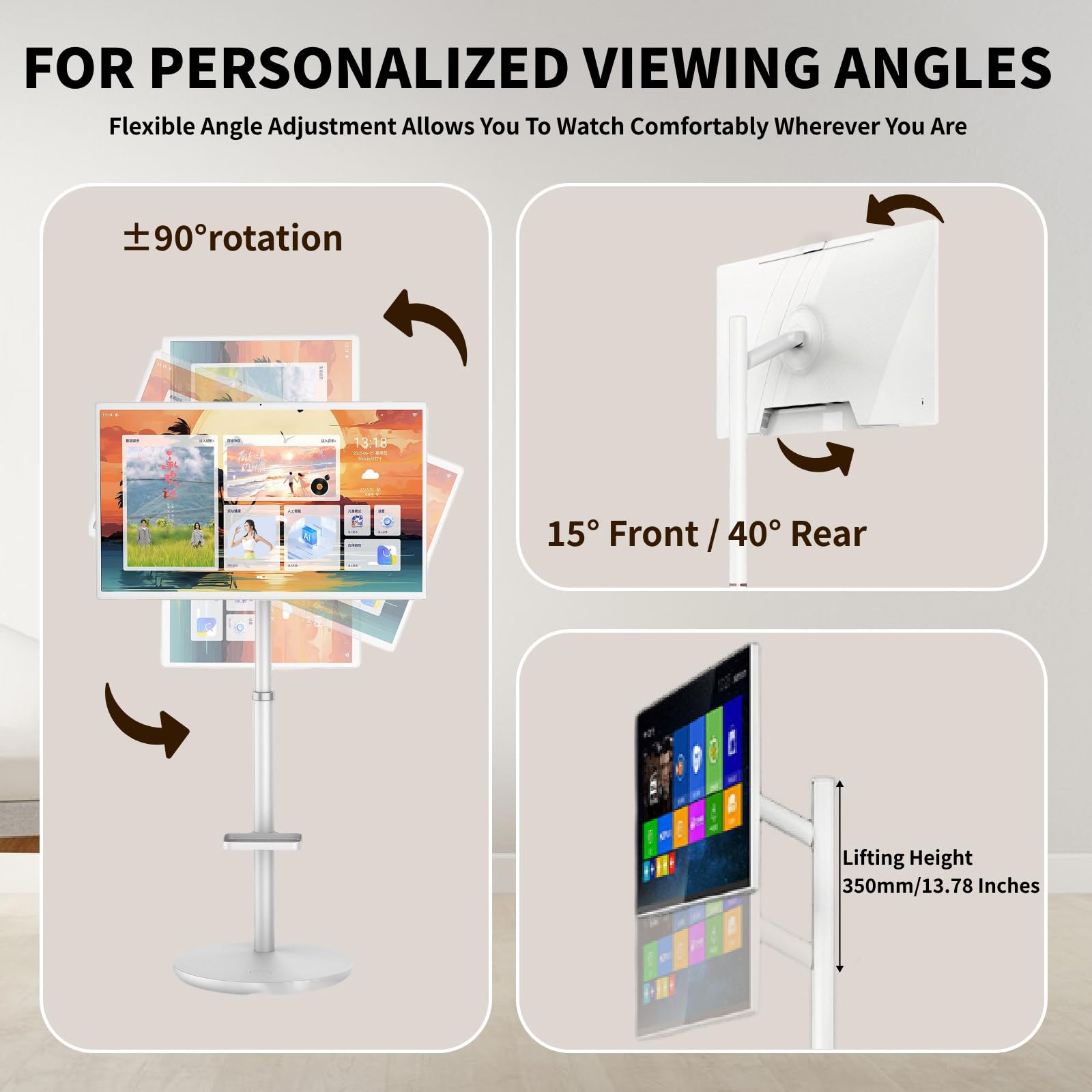 SHAHRYAR 27"/32" Moniteur Intelligent Portable,1080p/4k Téléviseur à écran Tactile, 8+128go,Téléviseur Mobile à écran Tactile Rotatif avec 13mp Caméra 27"-1080p
