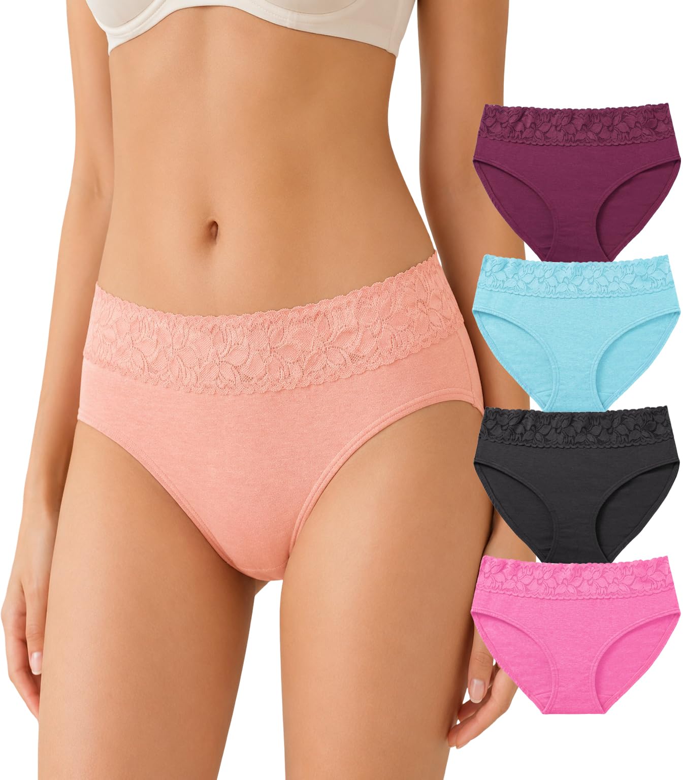 Womens Underwear Cotton Bikini Panties Lace Soft Hipster Panty Ladies Stretch Full Girls Briefs (Multicolor)-image-47