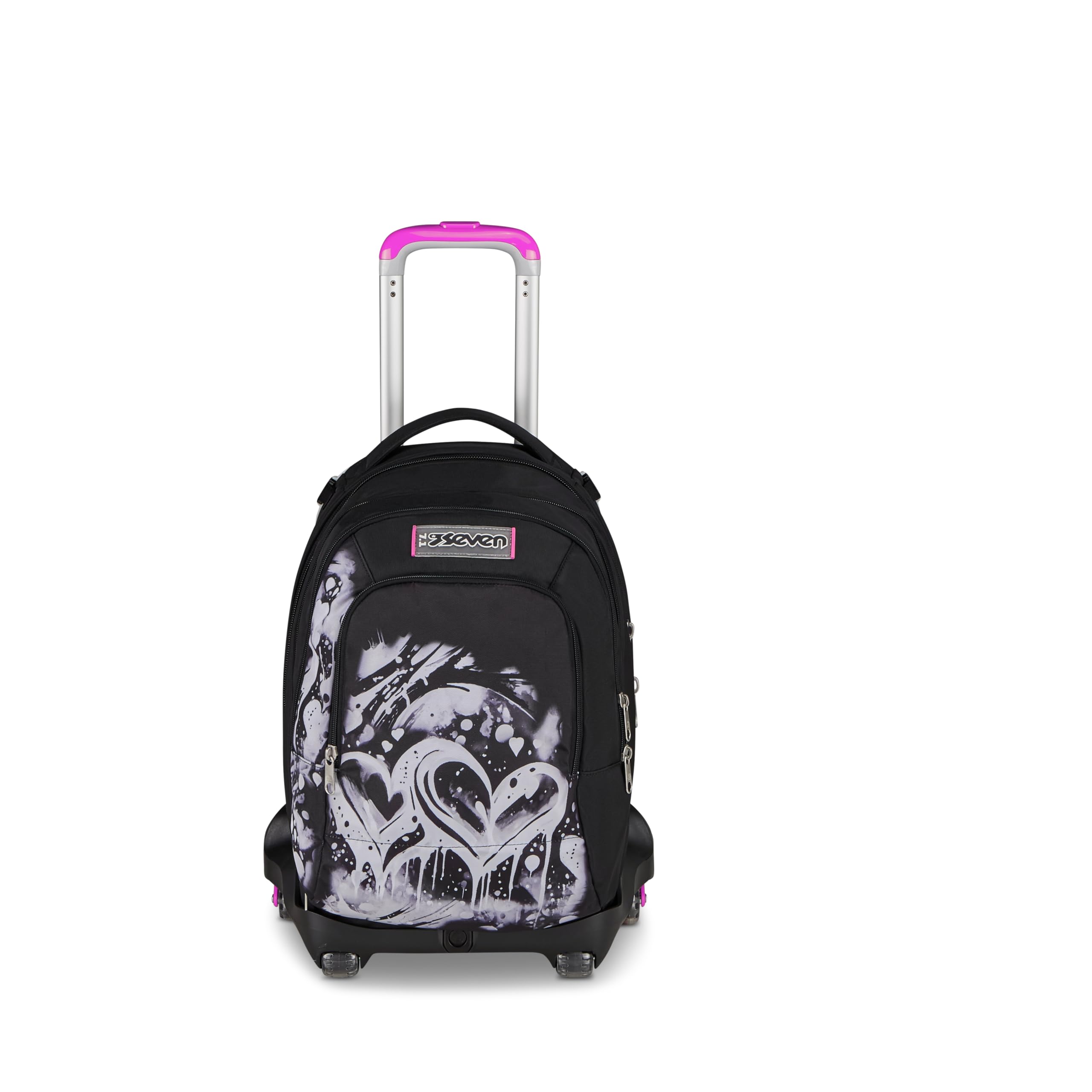 Seven Trolley Scuola Jack 8 Ruote Detach PLUMPY LINE GIRL, Nero, 43 L, Scomponibile, Zainetto staccabile, 4 in 1, Cross-over System, Tasche multifunzione, Scuola elementare e media, Bambini, Ragazzi