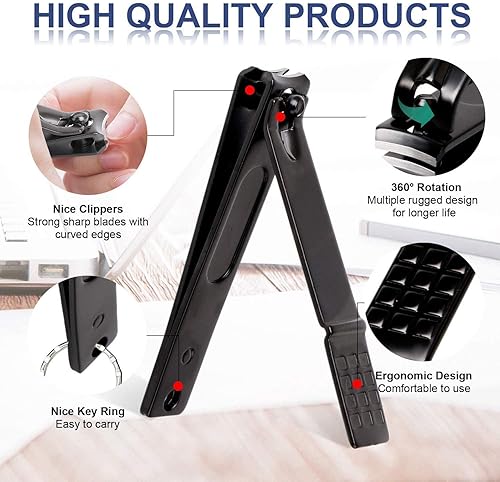 Miniatura 10 de Kit de cortaúñas de manicura y pedicura 18 en 1 cortador de acero inoxidable de alta precisión tijeras afiladas para hombres y mujeres tijeras