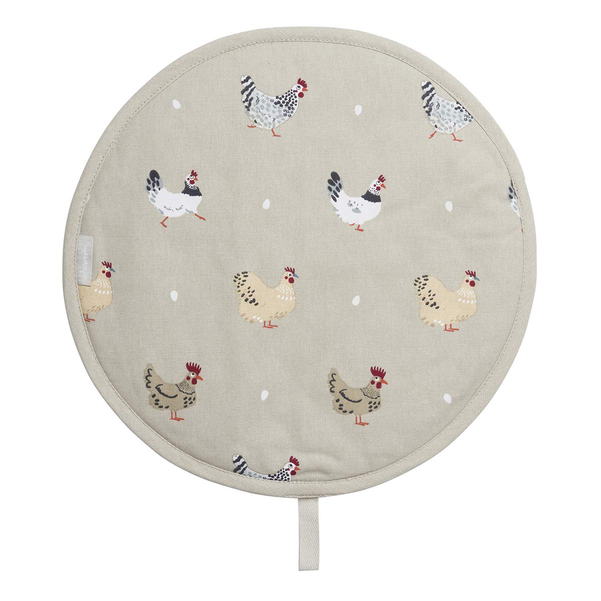 Sophie Allport - Lay A Little Egg Hen Circular Single Fabric Hob Cover, 100% Cotton, 38cm Diameter