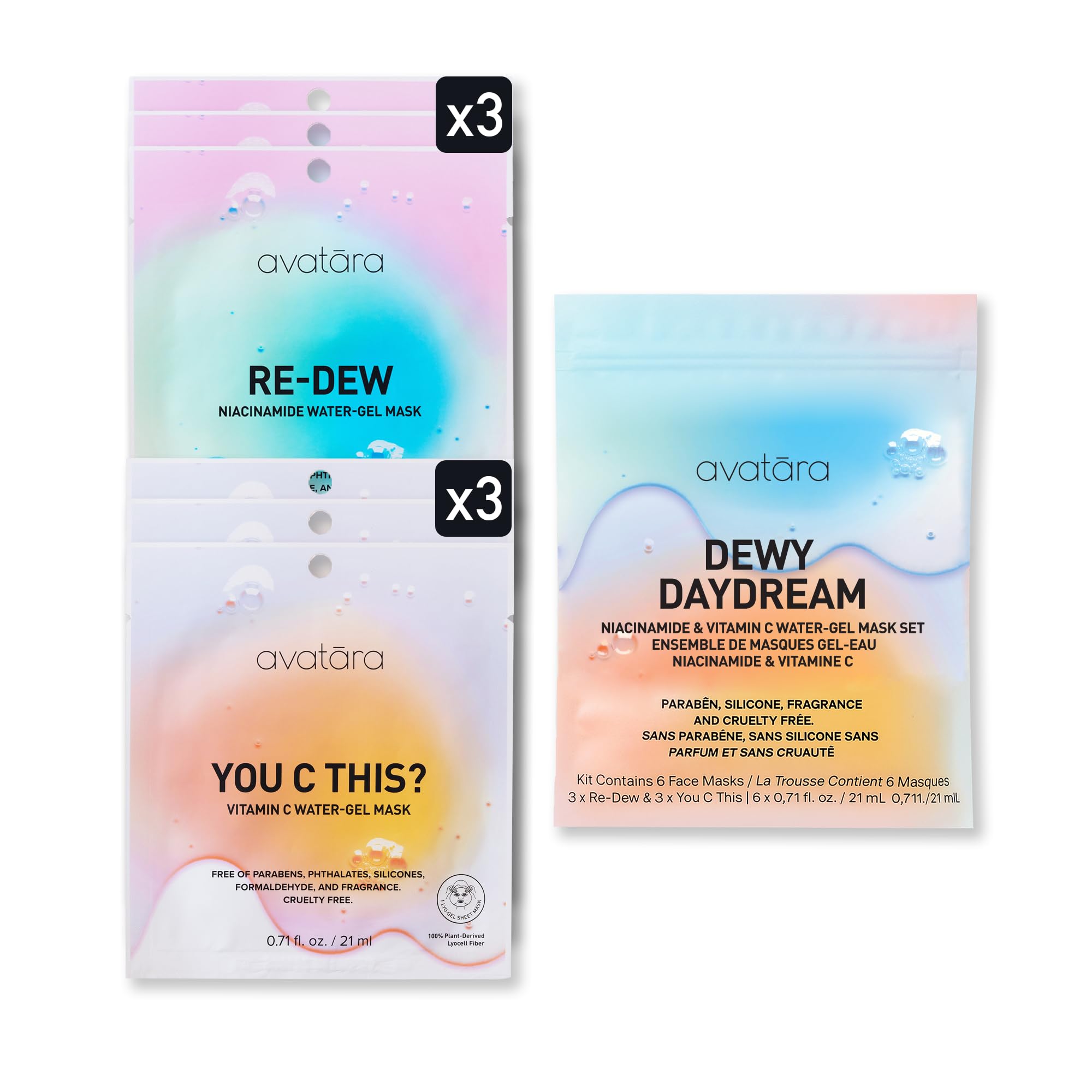 Avatara Sheet Mask Set, Facial Mask , Face Mask Skincare with Natural Extracts, Hydrating Face Mask Skin Care Set, Made with Tencel Fibers, All Skin Types, Teen Skincare, 10 Pack: 6 Count (Pack of 1) Daydream Set of 6