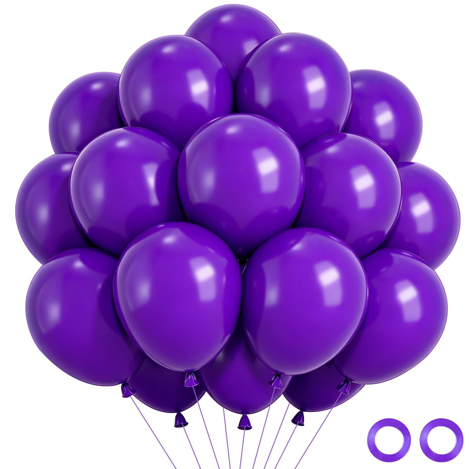 Wayfun Purple Balloons, 52pcs Strong Thicken Latex Purple Party Balloons with Ribbons, Helium Balloon for Birthday, Weddings, Kids Party, Baby Shower, Purple Theme Halloween Party Decorations (12inch)