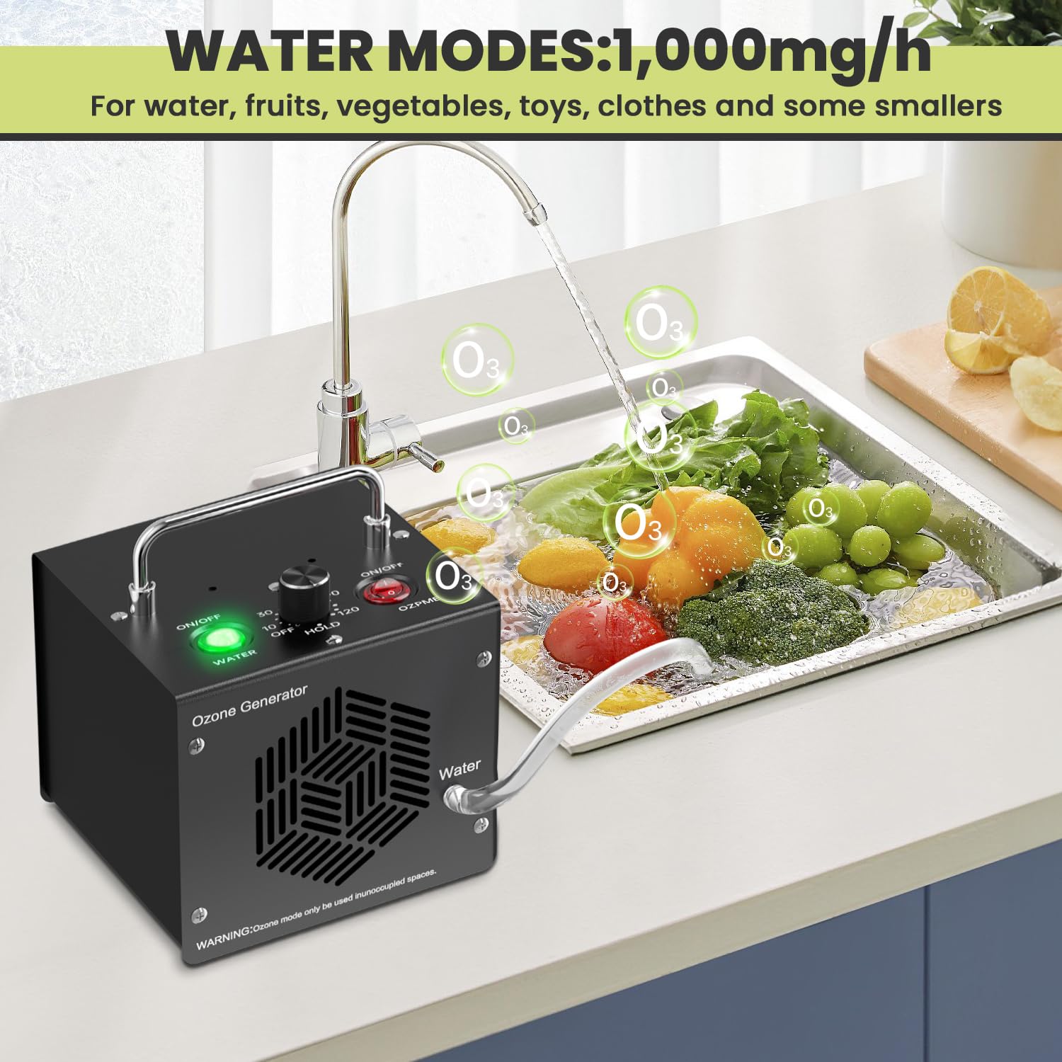 Medvoe Generator 0zone do wody i powietrza - O3 oczyszczacz powietrza do domu i samochodu, usuwanie zapachu maszyny ozonowej dla dymu i zwierząt domowych (czarny)