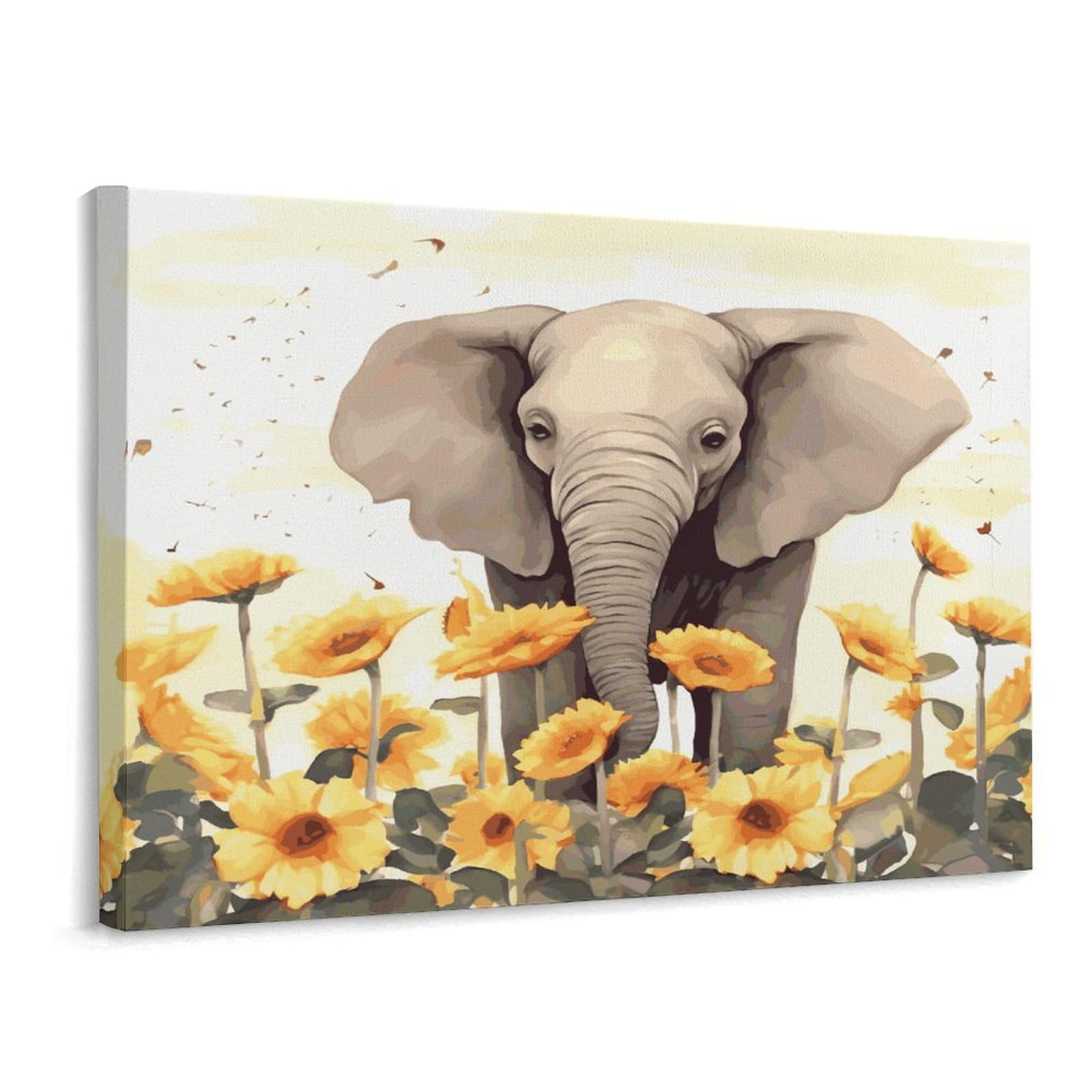 Fodpand Frame-Style Elephant And Sunflower Bathroom Wall Art Canvas Prints, Artwork For Walls For Living Room Hallway Stair Office Wall Decor, Pictures Home Decor 15.7X11.8 Inch