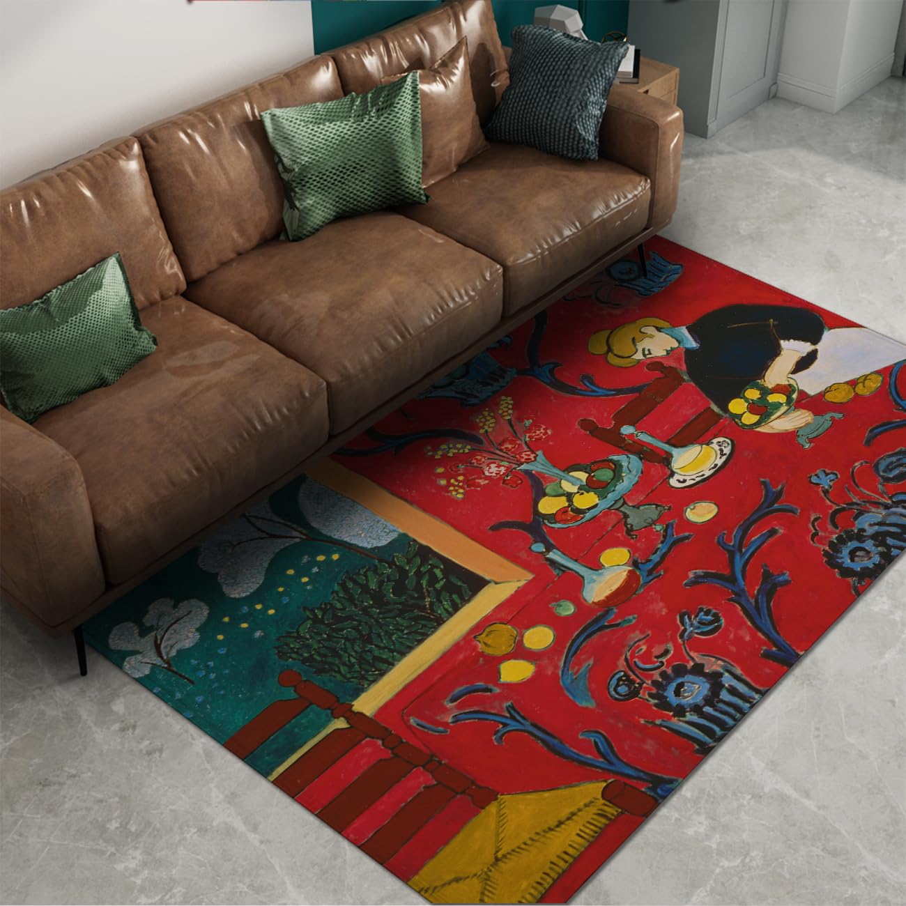 Dywan obszarowy 140x200 cm dywaniki nadające się do prania klasyczna sztuka harmonia w czerwonym wzorze podłoga do wnętrz zmywalny dywan z podkładem antypoślizgowy dywan do sypialni jadalni
