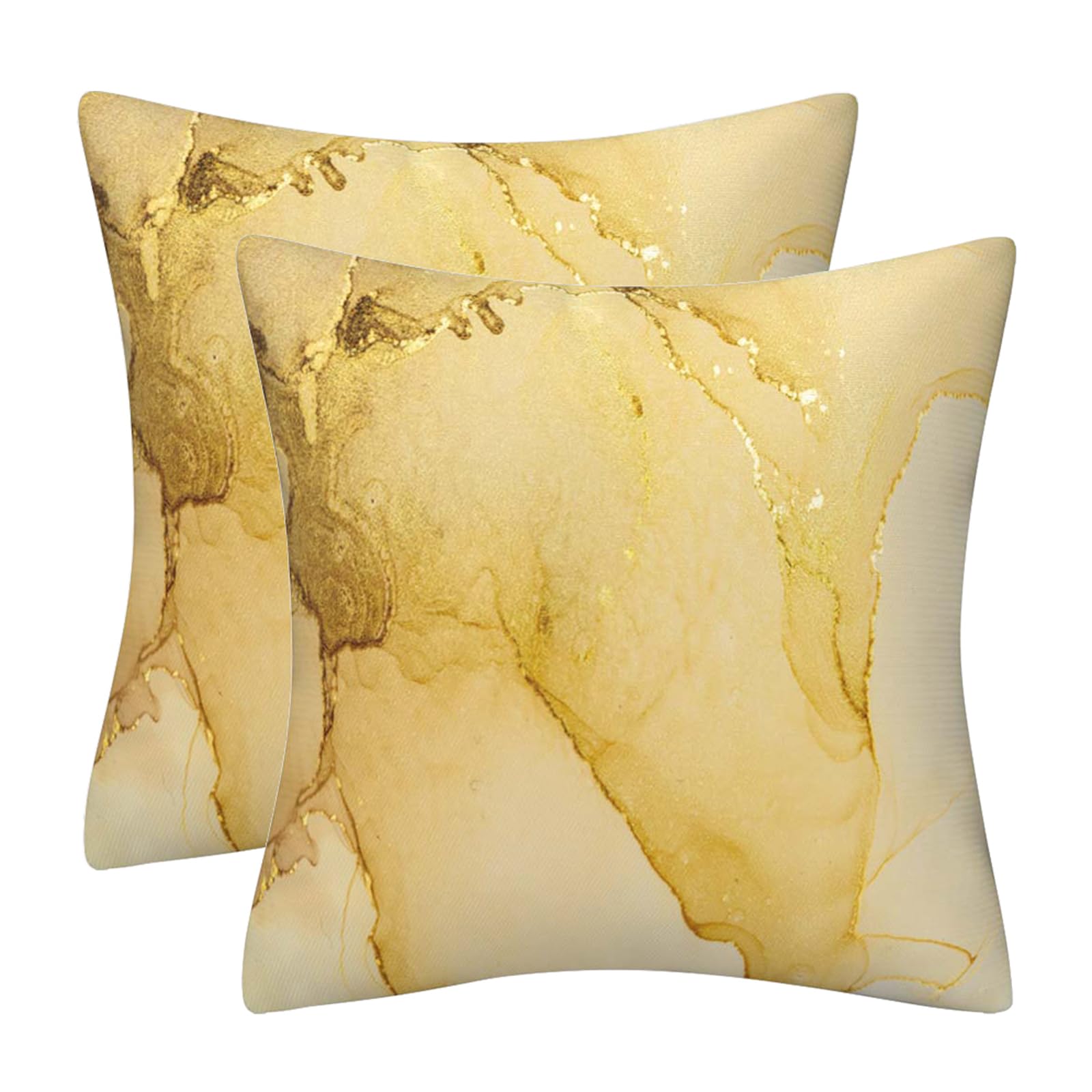 GAAFOSIPH Set of 2 Velvet Cushion Covers 40cm x 40cm Yellow Pillow Cases Marble Pillowcase Modern Decorative Throw Pillow Covers Soft for Sofa Bed Home Patio Decor