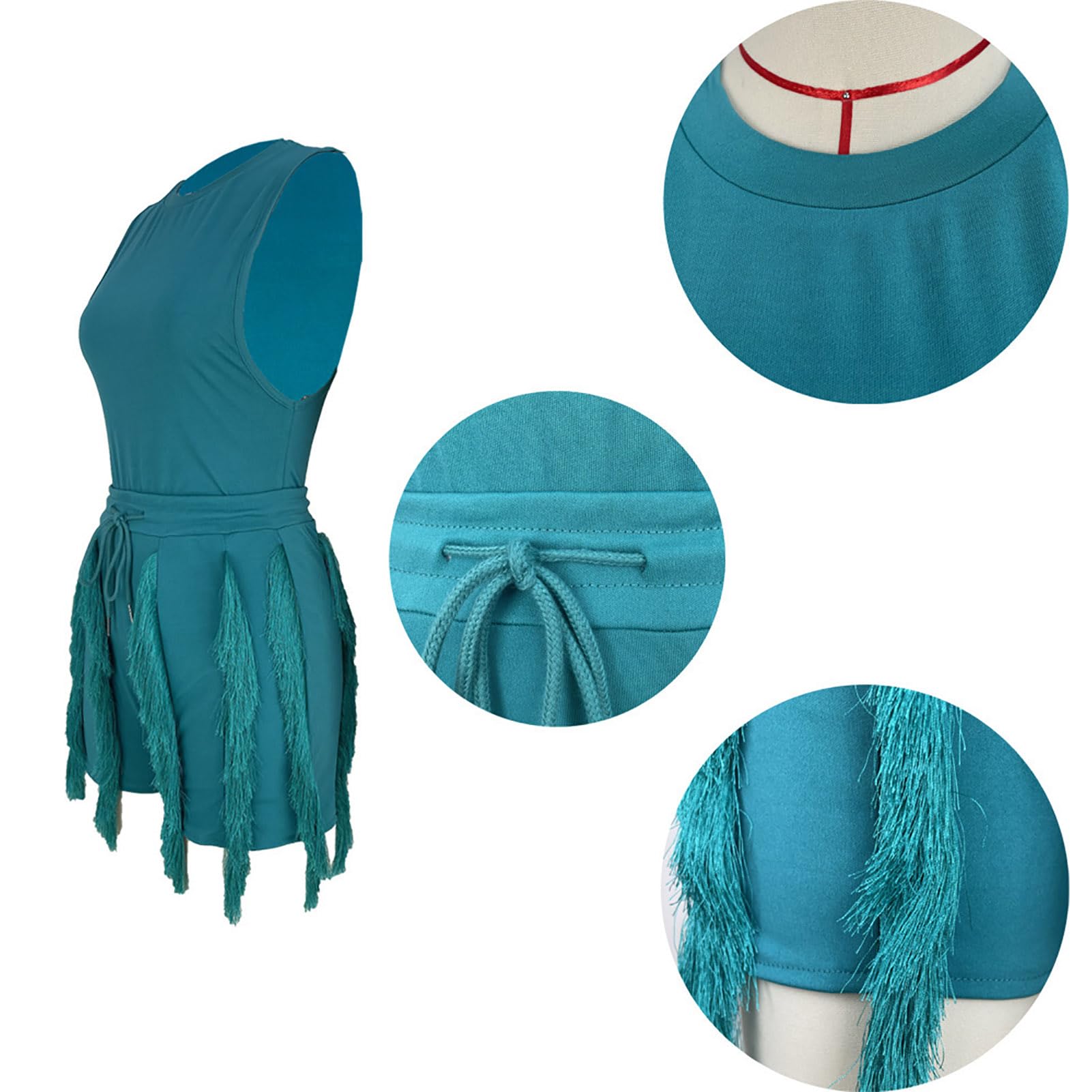 Aladeno Ensemble 2 pièces pour femme - Short sexy - Solide - Sans manches - Avec franges - Short à franges - Combinaisons - Survêtement