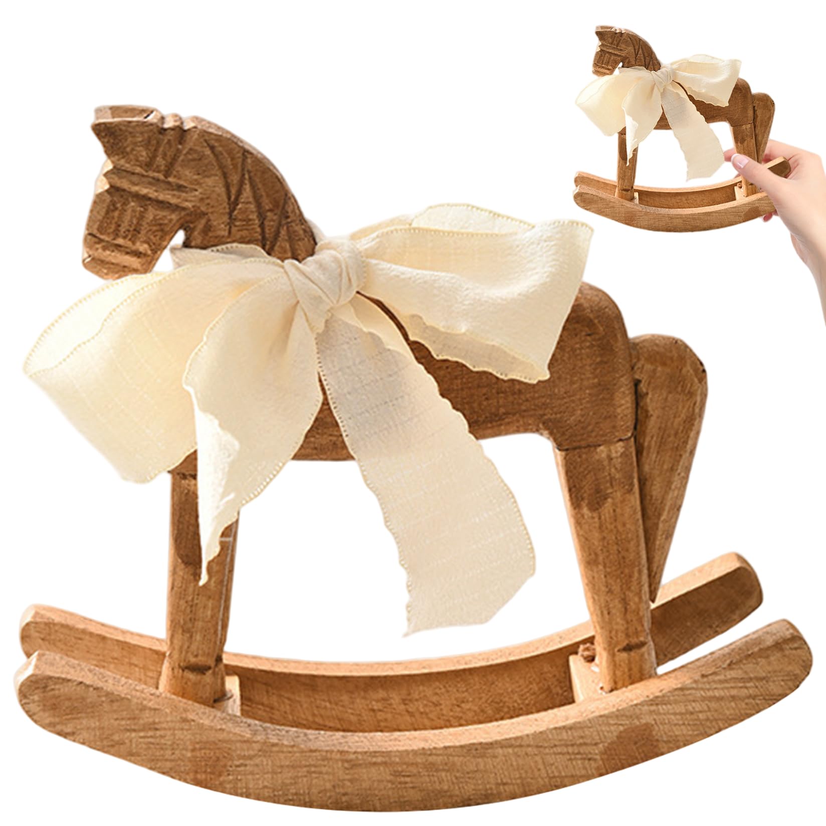 Cheval à bascule en bois noble de 15x19 cm, objet de décoration élégant