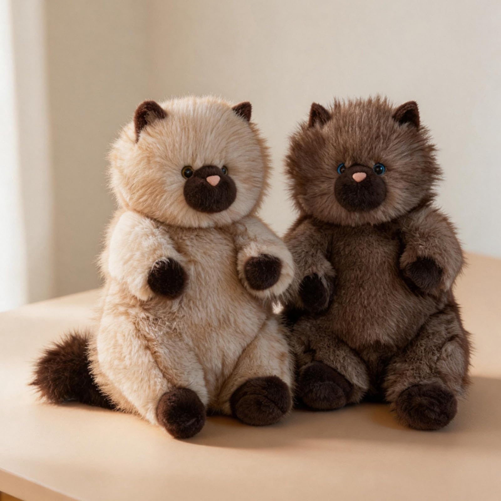 Langhaar Siam Katze Plüschtier, Weiches Flauschiges Katzen Kuscheltier, 28/40/50 cm Stofftier Schlafkissen, Geschenk für Mädchen Kinder & Erwachsene (50cm,HUI)