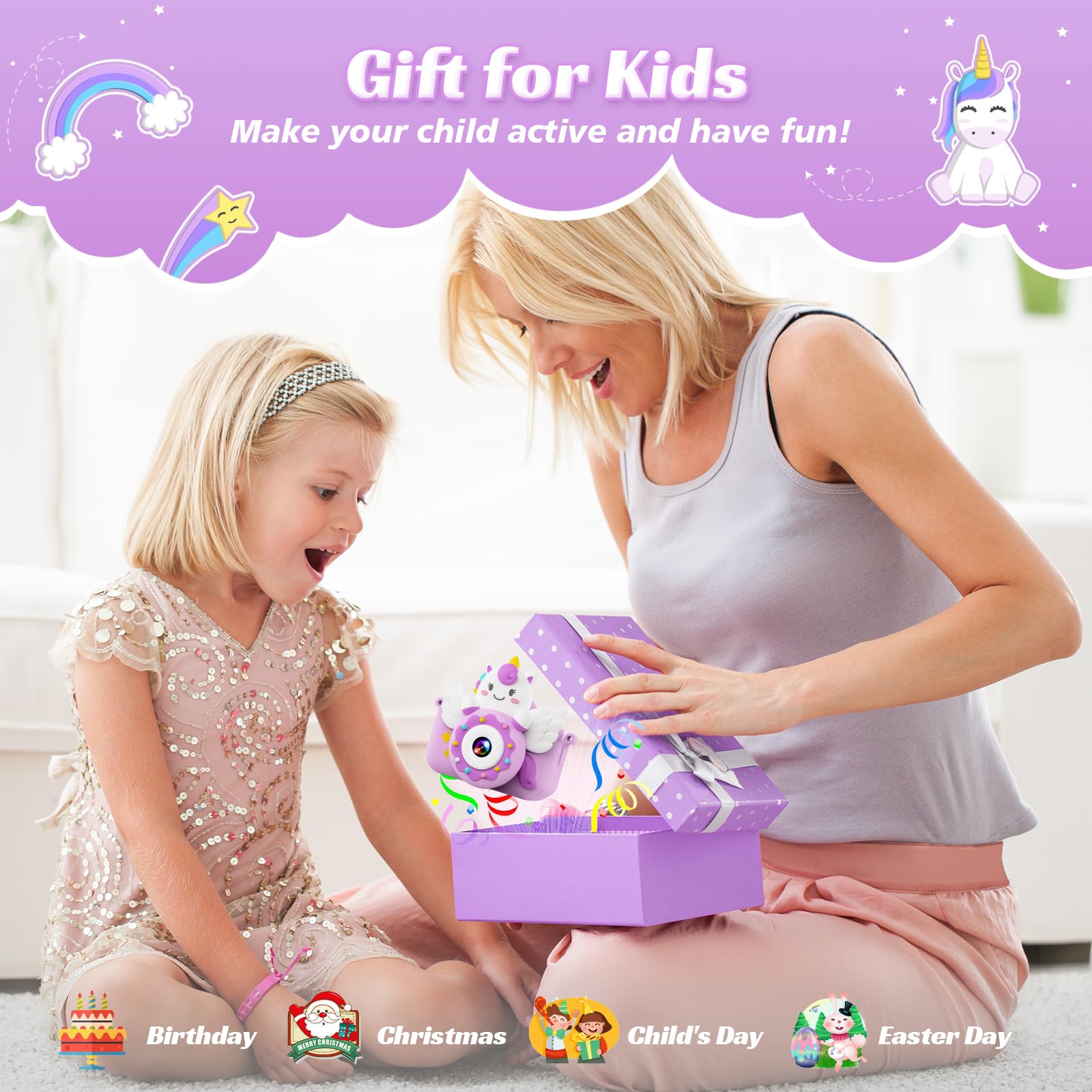 TIATUA Macchina Fotografica Bambini con 2.0 Pollici Schermo & 32G Card, Fotografica Bambini Video Camera,Fun Accessories Included,Gift for Girls Boy Age 3+