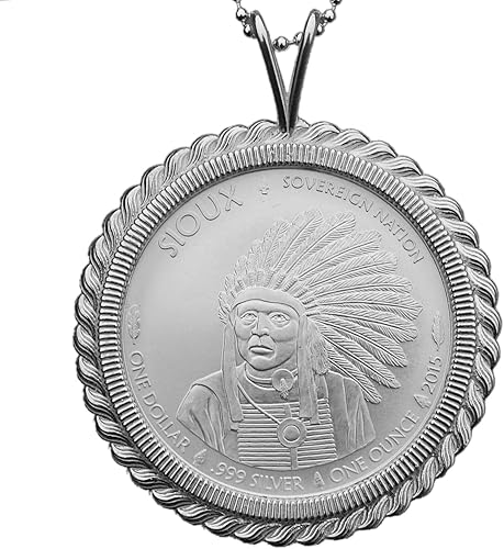 2015 Sioux Indian Buffalo Native American Mint 1 onza .999 Plata Fina BU Unc Moneda 925 Collar de plata esterlina 925 NUEVO