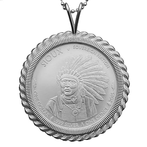 2015 Sioux Indian Buffalo Native American Mint 1 Ounce .999 Fine Silver BU Unc Coin Solid 925 Sterling Silver Necklace NEW