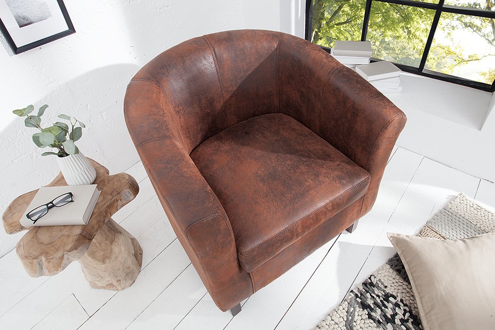 Riess Ambiente Design Sessel Hemingway Whisky-braun Massivholzbeine Kolonialstil Cocktailsessel Polstersessel