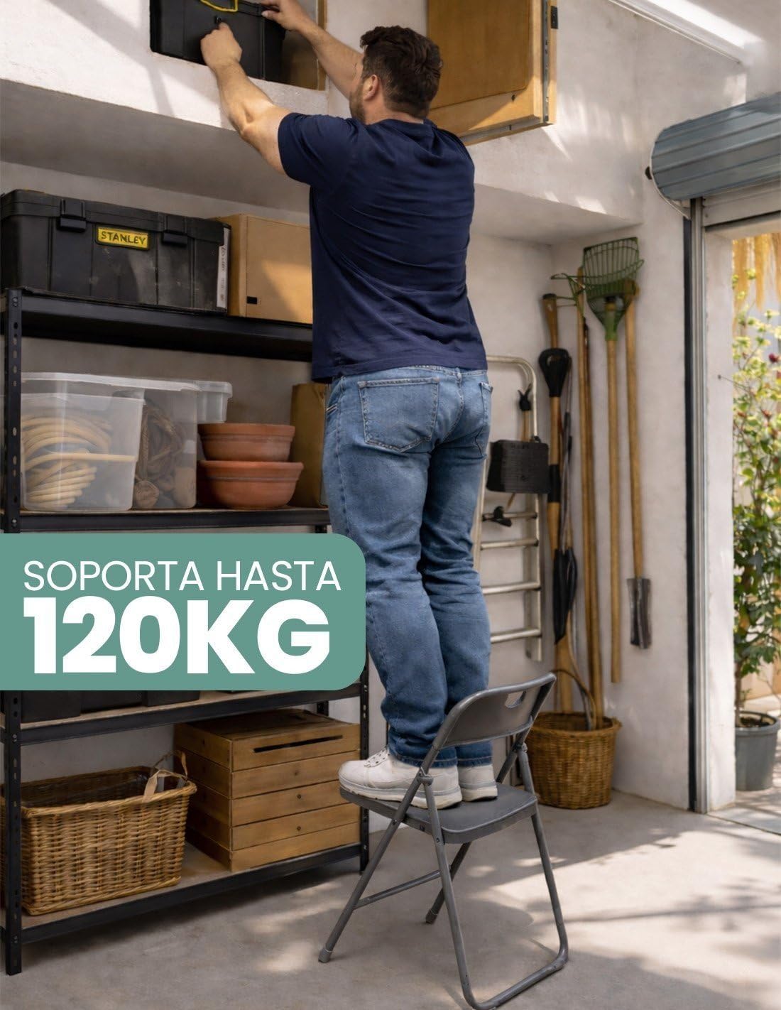 Jardin202 - Silla Plegable Metálica Monolith | 48 x 47 x 73 cm | Plástico Reforzado y Patas de Hierro con Refuerzo de Acero | Resistente | Pack 4 uds (Gris Oscuro)