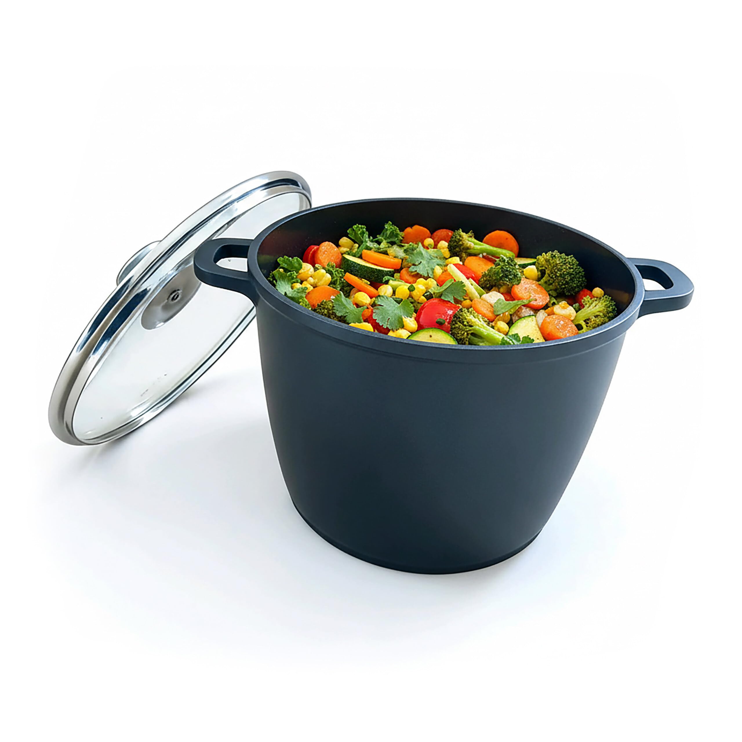 Relaxdays olla para sopa con tapa de cristal, antiadherente, XXL inducción, 10 l, 28 cm, fundición de aluminio, negra