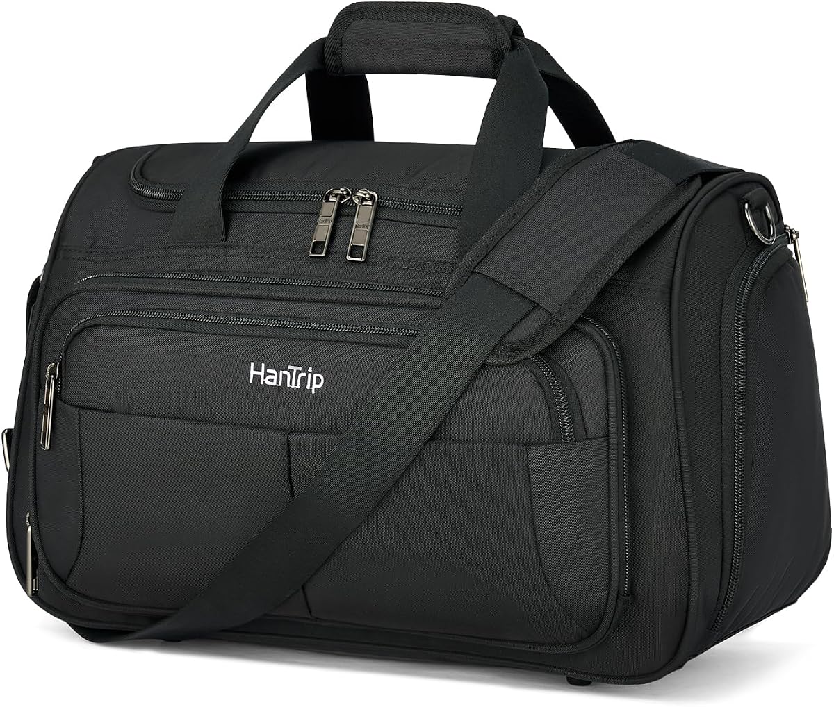 16 Inch Under Seat Carry On Duffle Bag for Airplanes, Black | Luggage Sleeve, Small Compact Storage, Foldable Overnight Bag, Travel Tote Bag, Zipper Pockets, Lightweight, Water Resistant