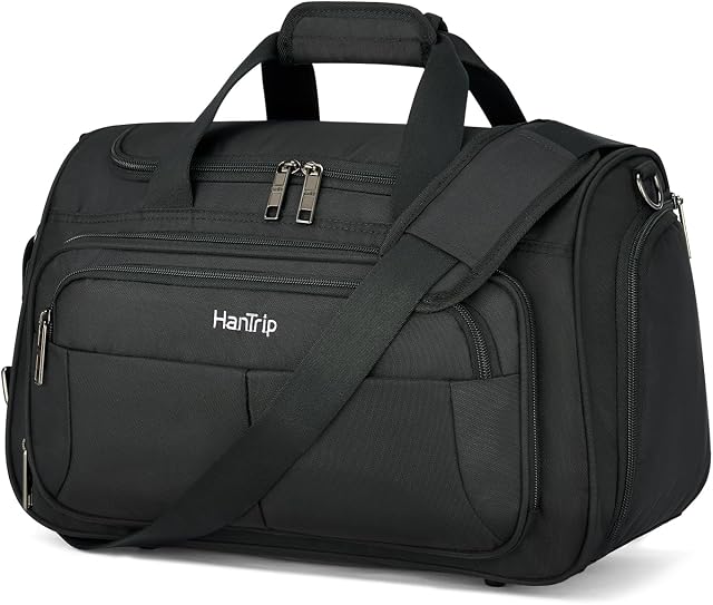 HanTrip Underseat Carry On Luggage Bags for Travel Lightweight Overnight Weekender Bag for Women Men Travel Tote Bag (Black)
