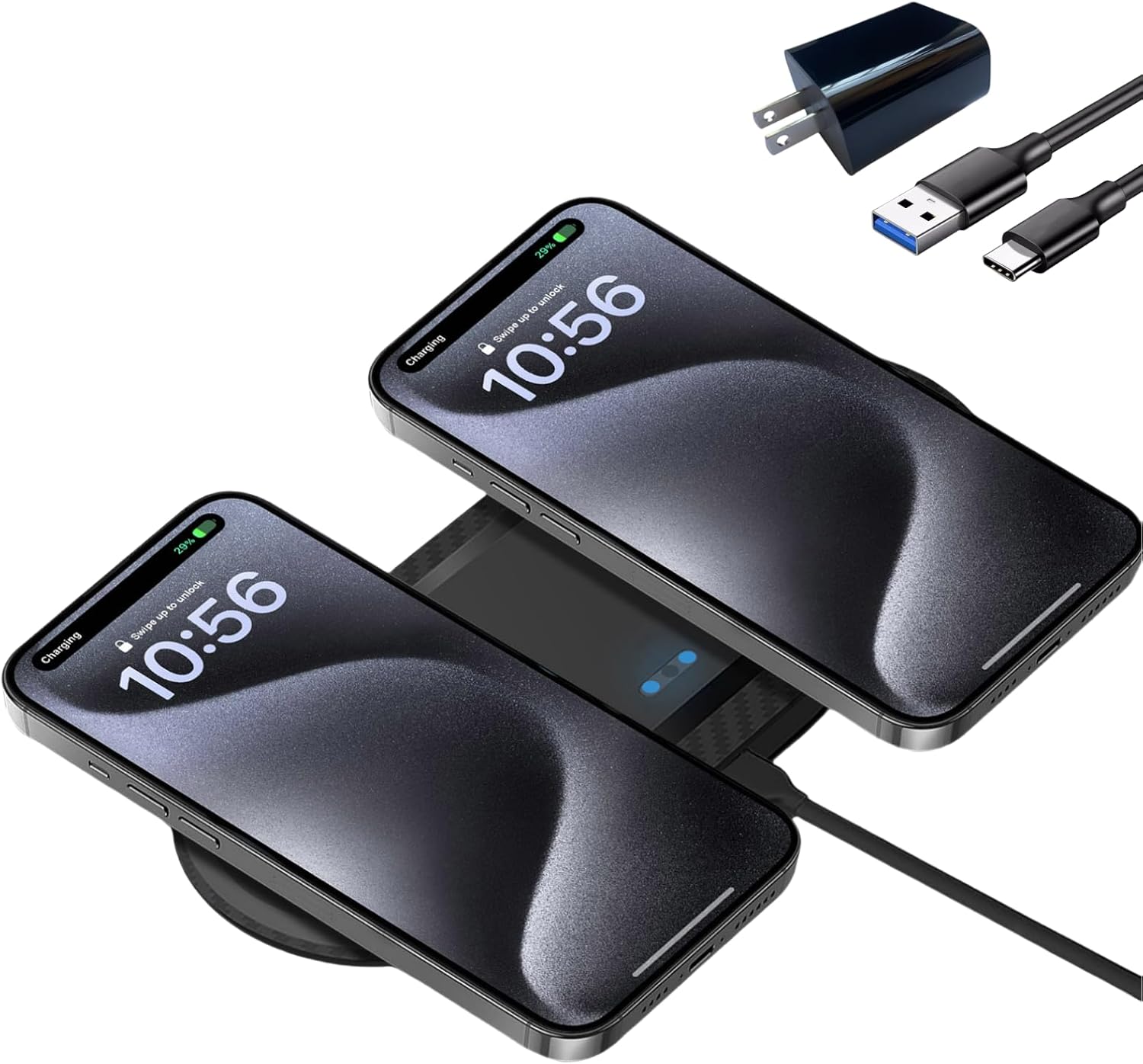 Wireless Charging Pad, 30W Dual Wireless Charging Pad Compatible with iPhone 15 14 13 12 XR,Galaxy S24 S23 S22 S10,Google Pixel 8 7 6,for AirPods Pro 3 2,Galaxy Buds and More.(Adapter Included) with Adapter