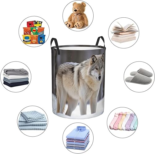 Miniatura 6 de wolf in the snow print Circular Hamper Waterproof Storage Bin Organizer Basket Laundry Hamper With Handles For Clothes Toys Medium