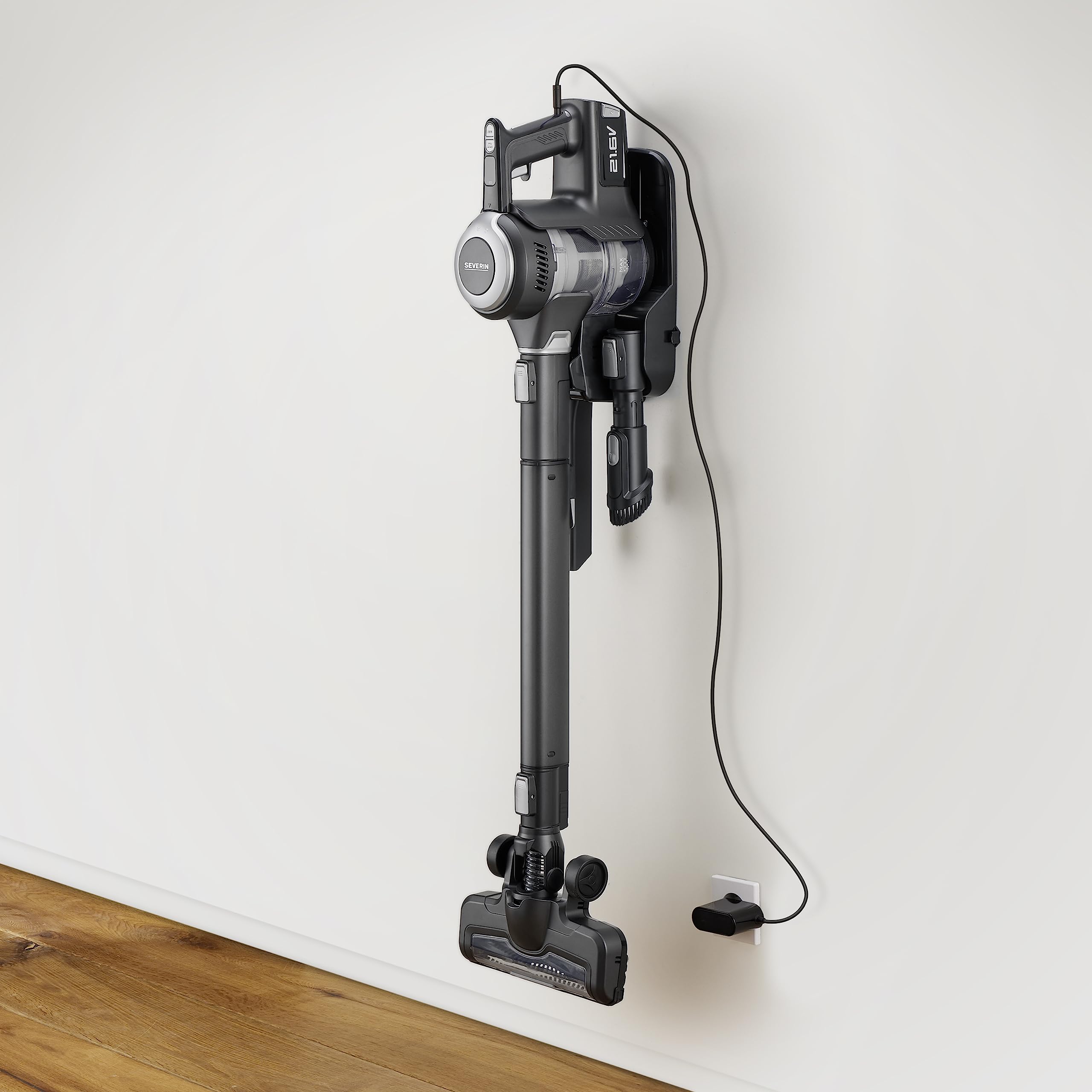 SEVERIN Aspiradora inalámbrica de mano y escoba 2 en 1, aspirador sin cable potente con depósito de 0.65 L, 40 minutos de autonomía, 21,6 V, Negro, HV 7155